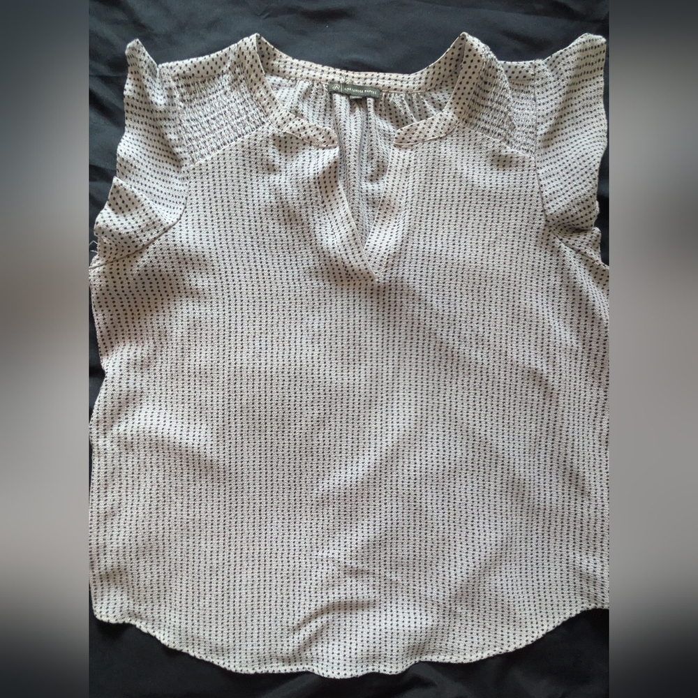 Adrianna Papell Cream and Black Dot Cap-Sleeve Blouse